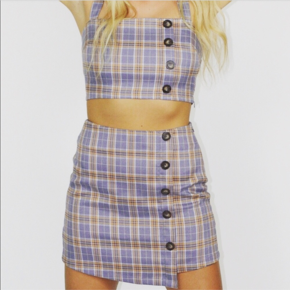 🆕 Blue Plaid Crop Top & Mini Skirt Set - Picture 2 of 8